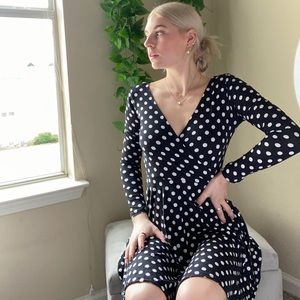 Black long sleeve polka dot dress, size xs